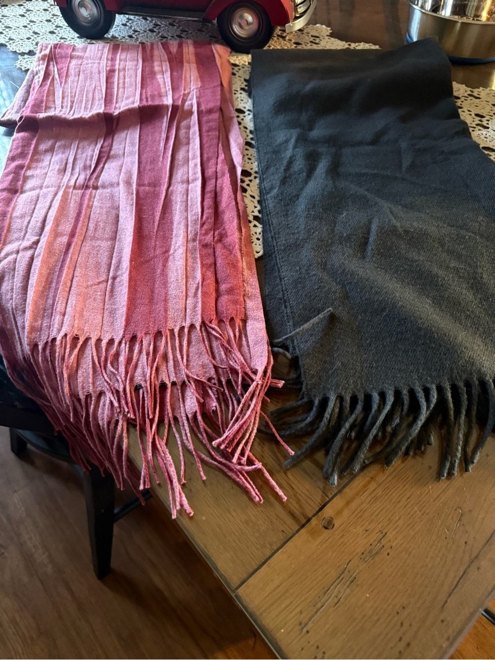 Set of Two Fringe Scarves - Pink Ombre & Charcoal